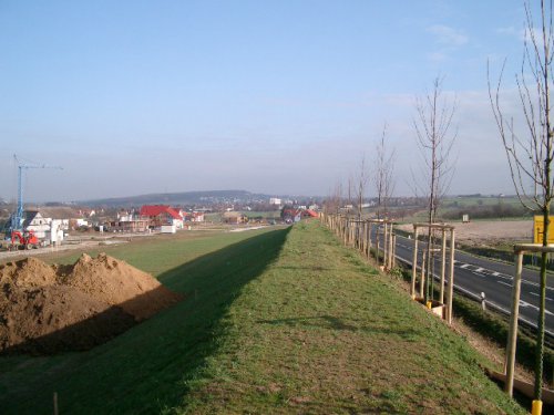 Das Baugebiet vom Lärmschutzwall aus gesehen